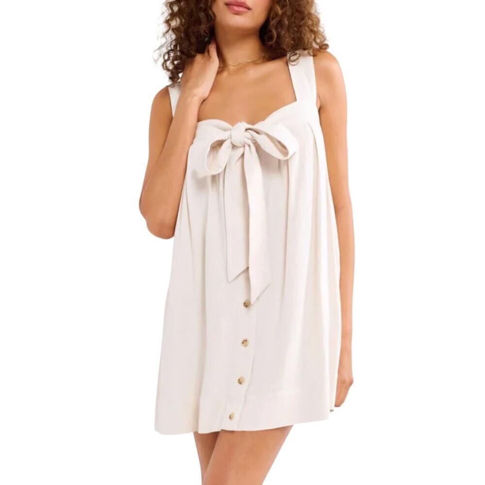 Rumored Palermo Bow Flowy A-line Mini Dress in Sand size Large